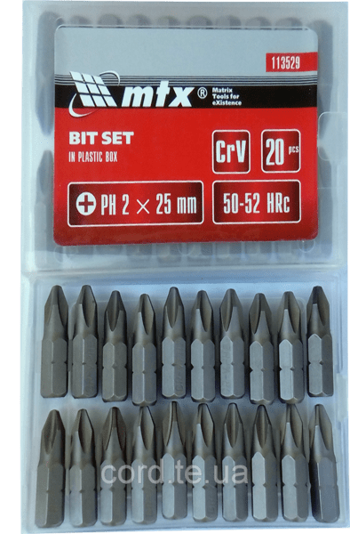 Set bitova PH2 , 25mm, 45X čelik, 20 delova u plastičnoj kutiji MTX 113529 (MTX 113529)