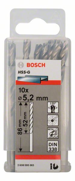 Burgija za metal HSS-G, DIN 338 Bosch 2608595063, 5,2 x 52 x 86 mm (2608595063)