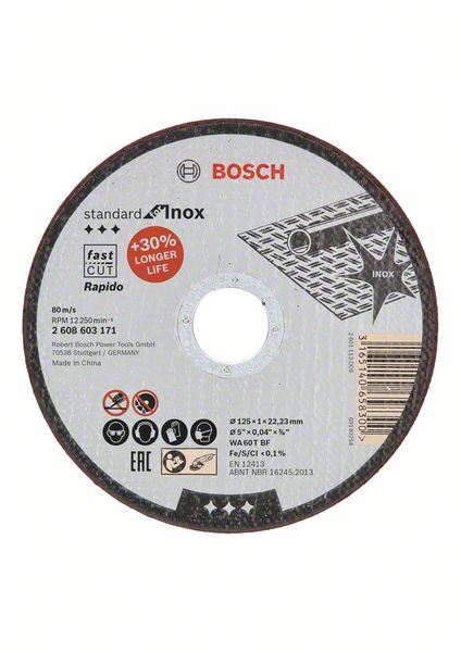 Rezna ploča ravna Standard for Inox - Rapido Bosch 2608603171, WA 60 T BF, 125 mm, 22,23 mm, 1,0 mm