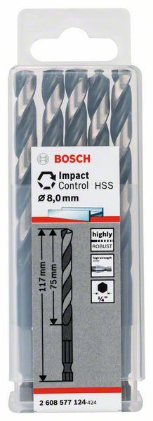HSS spiralna burgija sa šestostranim prihvatom 8,0mm (5 komada) Bosch 2608577124, 8 x 75 x 117 mm (2608577124)