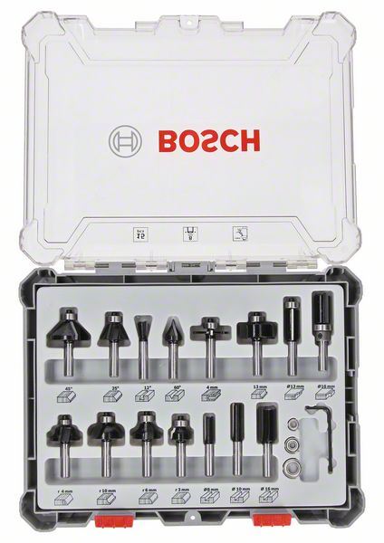 Komplet raznih glodala, 15 komada, držač od 8 mm Bosch 2607017472, 15-piece Mixed Application Router Bit Set. (2607017472)